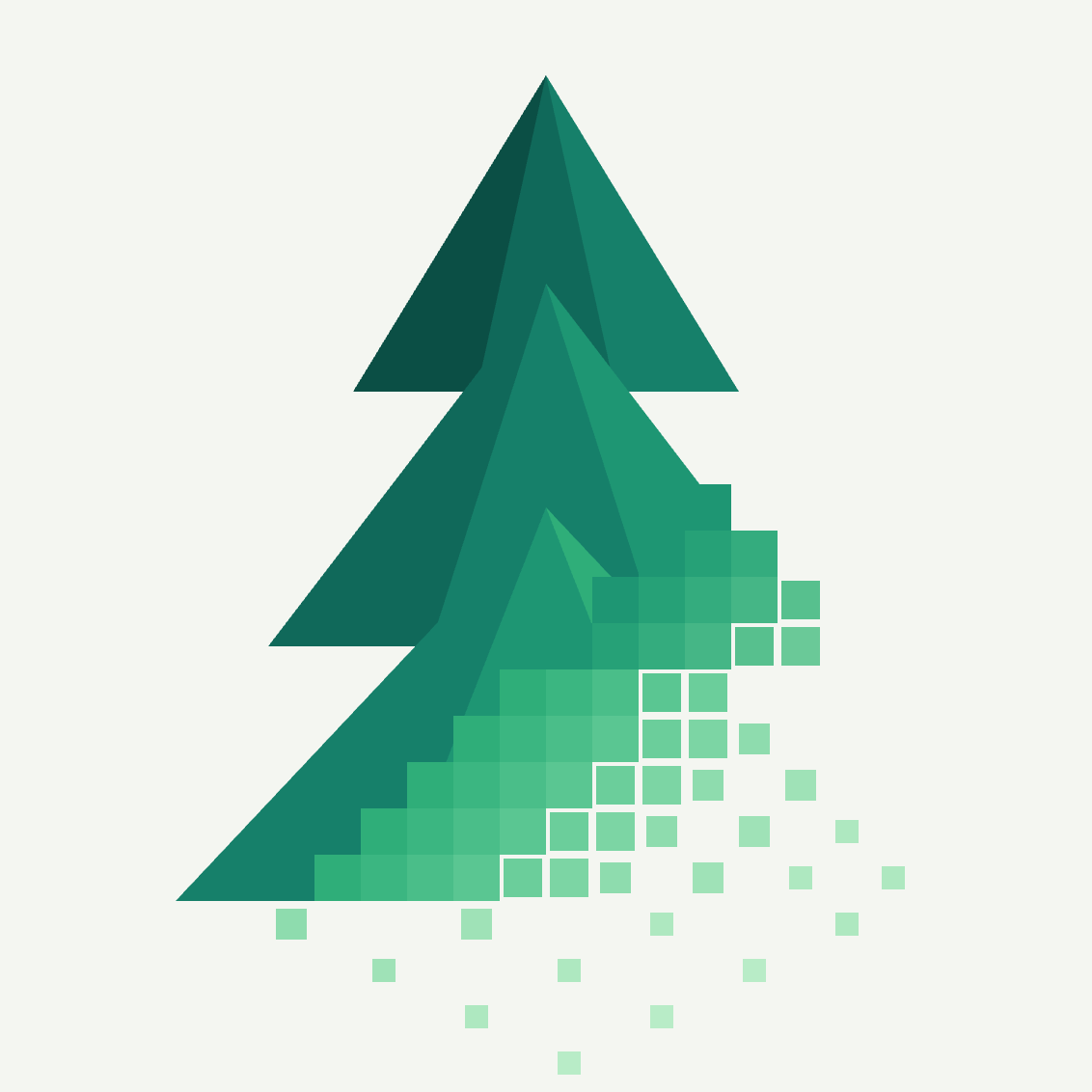 The Raster Pine logo: a pine tree whose lower edge breaks apart into square pixels.